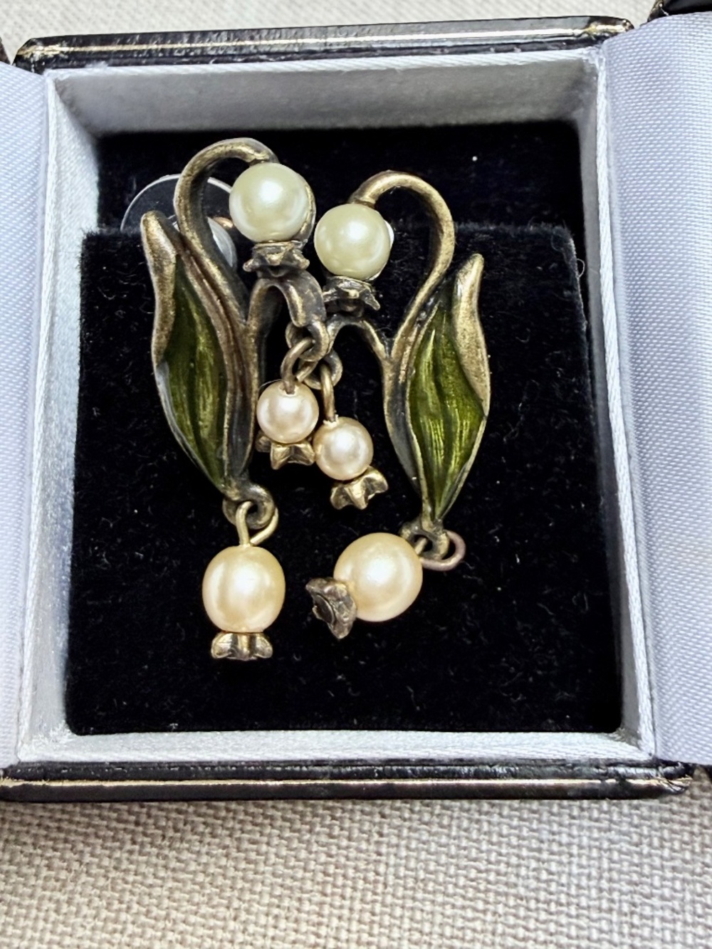 Lily of the Valley Art Nouveau Pearl Flower Wedding Earrings In Original Box - Picture 4 of 8